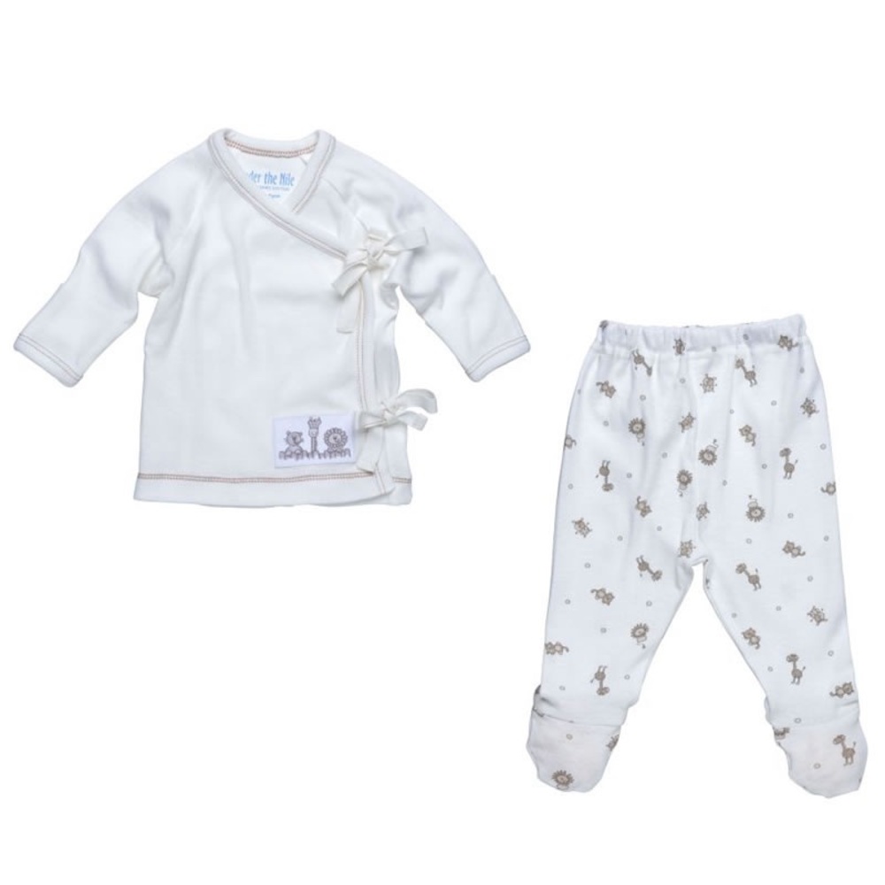 Under the Nile Organic Cotton Side-Snap Layette Set: Tan Stripe/Animal - NB-3m